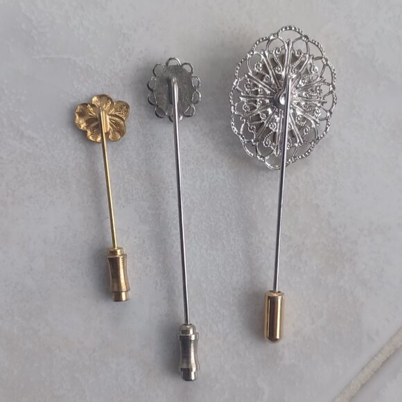 Set of 3- Edwardian Style Needlepoint Floral Lapel Pin/Hat Pin/Floral Pin - Picture 3 of 6